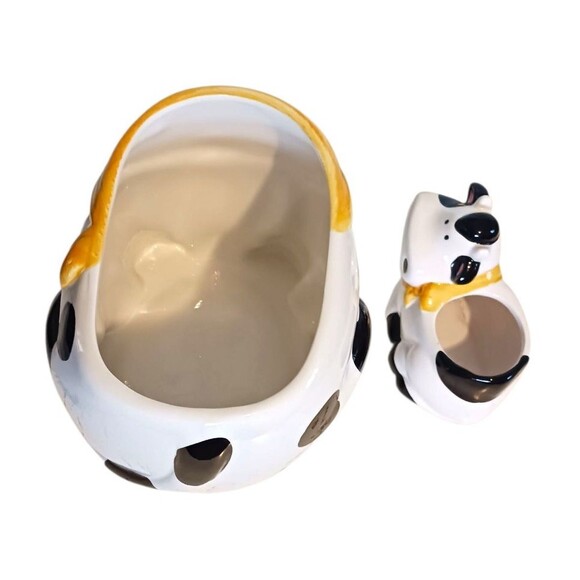 VTG Ceramic COW Novelty Cookie Jar Canister & Baby Cow Planter Set Farmhouse - Picture 5 of 8